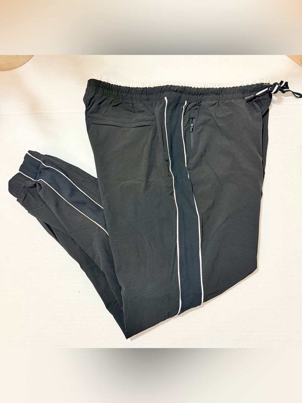 Athleta women’s Black Joggers with White Piping